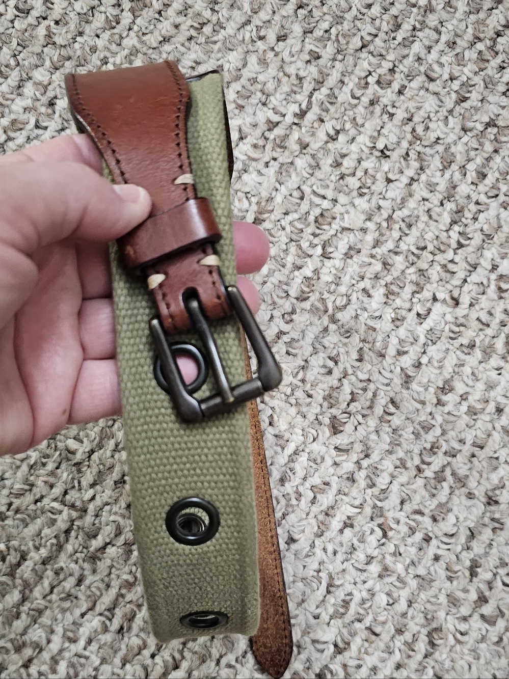 Athleta Olive Canvas and Brown Leather Belt